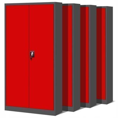 4er Set Aktenschrank Metallschrank Büroschrank 195 cm x 90 cm x 40 cm Anthrazit/Rot