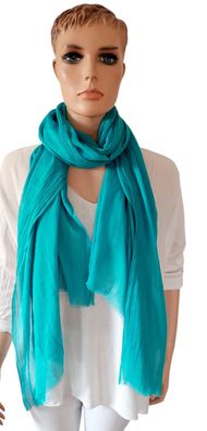 XXL Schal Tuch Halstuch Viskose Baumwolle kurze Fransen einfarbig helles Petrol