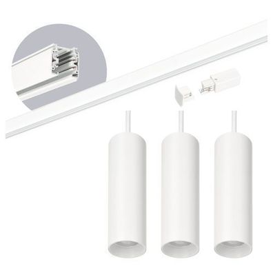 Schienensystem Komplett-Set, 2m Schiene, 3x Pendelleuchte Weiß