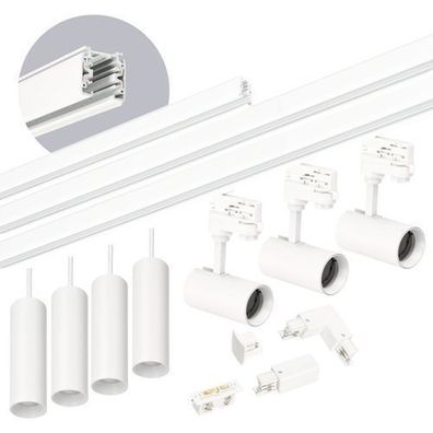 Schienensystem Komplett-Set 1m+2m+2m Schiene, 7x Lampe, interner Schalter + L WEISS