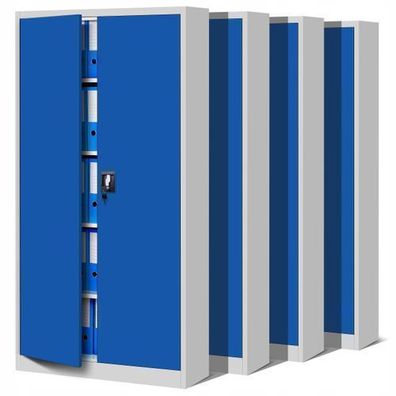 4er Set Aktenschrank Metallschrank Büroschrank 185 cm x 90 cm x 40 cm Grau/Blau