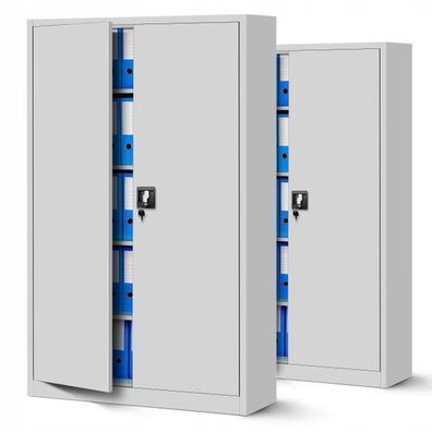 2er Set Aktenschrank Metallschrank Büroschrank 185 cm x 115 cm x 40 cm Grau
