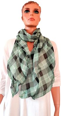 Italy Blogger Schal Halstuch Scarf Seide/Baumwolle asymetrisch kariert Grün/Schwarz
