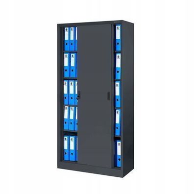Aktenschrank Büroschrank mit Schiebetüren Stahlblech Fachböden 185x90x40 cm Anthrazit