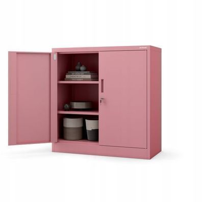 Kleiner Aktenschran Büroschrank mit Flügeltüren 93 x 90 x 40 cm Rosa