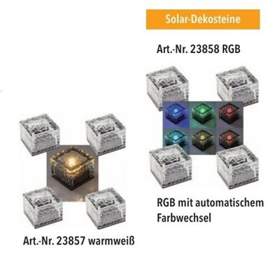 4er Set Solar-Dekosteine für außen mit Dämmerungssensor, IP65, warmweiß oder RGB