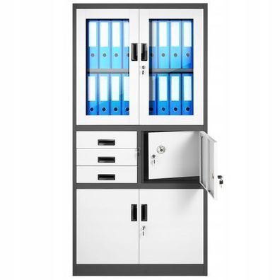 Aktenschrank Metallschrank Tresor Safe Geheimfach 185x90x40 cm Anthrazit-weiß