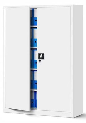 Büroschrank Aktenschrank XXL Metallschrank 185 cm x 115 cm x 40 cm Farbe: Weiß
