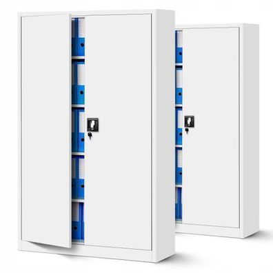 2er Set Aktenschrank Metallschrank Büroschrank 185 cm x 115 cm x 40 cm Weiß