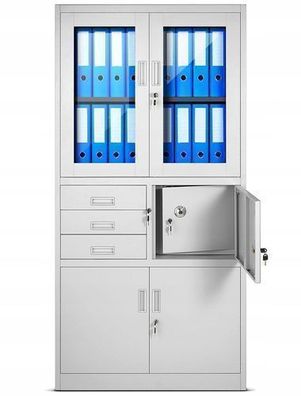 Aktenschrank Büroschrank Metallschrank Tresor Safe Geheimfach 185 x 90 x 40 cm Grau