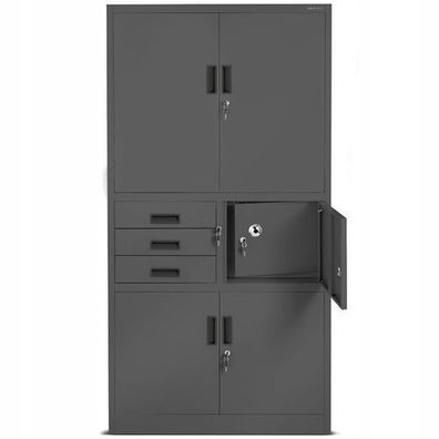 Aktenschrank Büroschrank Metallschrank Tresor Safe Geheimfach 185x90x40 cm Anthrazit