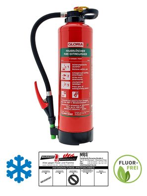 GLORIA SBF 6 PRO Schaum Feuerlöscher Frostsicher und Fluorfrei inkl Halterung