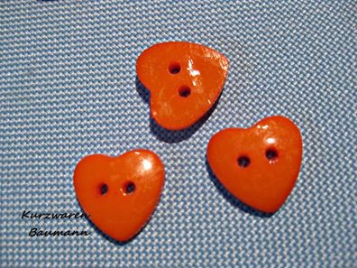 1 Kunststoff Kinderknopf Herz orange14x11x2mm 2 Loch 2mm Nr 64