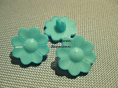 1 Kunststoff Kinderknopf Blume hellblau 16x7mm Öse 3mm Nr 25