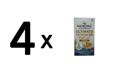 4 x Nordic Naturals Ultimate Omega 2X Fish Oil TEEN, Strawberry - 60 mini softgels