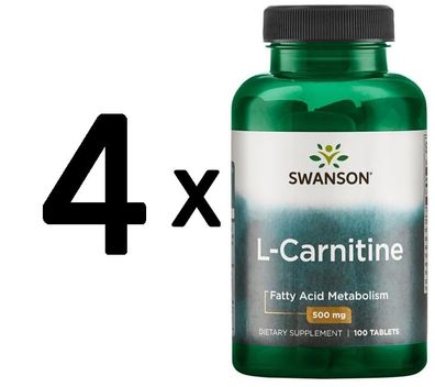4 x Swanson L-Carnitine, 500mg - 100 tabs