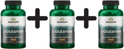 3 x Swanson L-Glutamine, 500mg - 100 caps