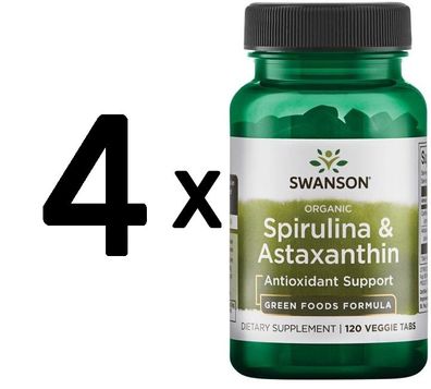 4 x Swanson Spirulina & Astaxanthin, Organic - 120 veggie tabs