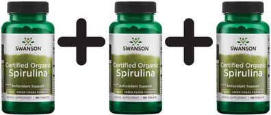 3 x Swanson Spirulina, Certified Organic - 180 tabs