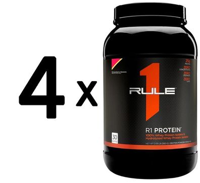 4 x Rule One R1 Protein, Strawberry Banana - 930g