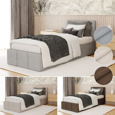 Polsterbett für Schlafzimmer Einzelbett mit Polsterkopfteil Bett mit Bettkaste