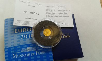 Original 5 euro 2010 Frankreich Europa Cluny PP 0,5g Gold 9999er