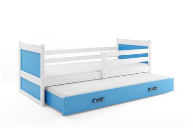 BMS Kinderbett Rico Weiß Blau mit Bettkasten und 2 Matratzen