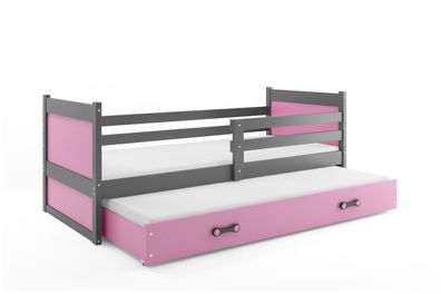 BMS Kinderbett Rico Graphit Rosa mit Bettkasten und 2 Matratzen