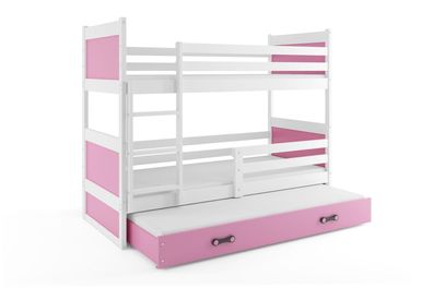 BMS Etagenbett für Kinder Rico Weiß Rosa 3 Schlafplätze