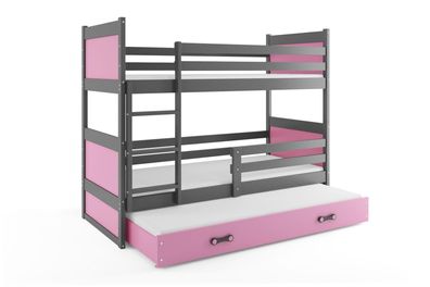 BMS Etagenbett für Kinder Rico Graphit Rosa 3 Schlafplätze
