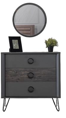 Schubladenkommode Black mit Sppiegel in Anthrazit
