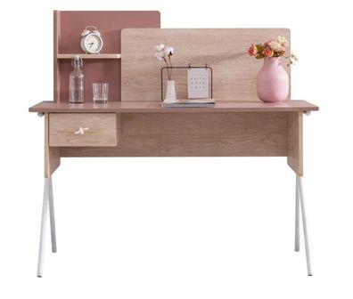 Schreibtisch mit Schublade Rosetta in Rosa/Eiche Holzoptik