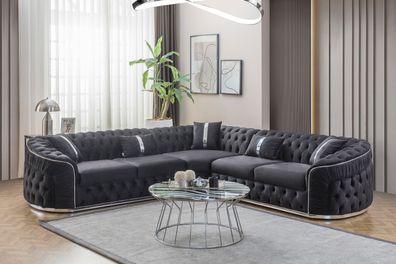 Eckgarnitur Elite Corner in Schwarz-Chesterfield Silber