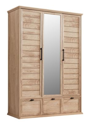 Kleiderschrank Polo 3-türig mit Schubladen in Eiche Holzoptik