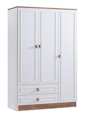 Kleiderschrank Beta 3-türig mit Schubladen in Weiß/Holzoptik