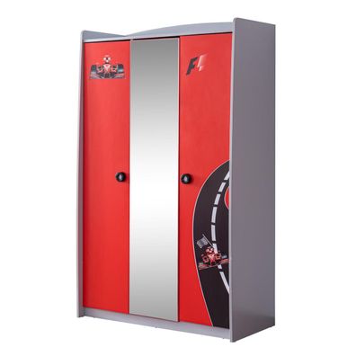 Turbo Formula Kleiderschrank 3-türig mit Spiegel in Rot