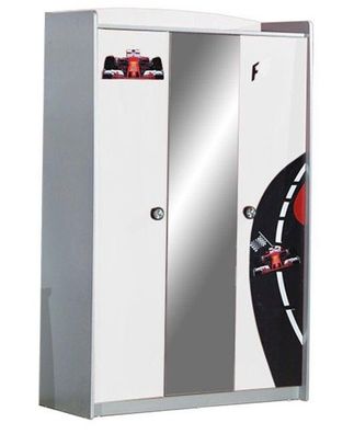 Turbo Formula Kleiderschrank 3-türig mit Spiegel in Weiß