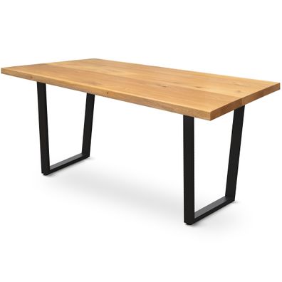 Kleiner Massivholztisch mit Baumkante 160cm x 80cm Trapez Gestell