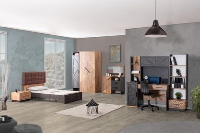 Jugendzimmer Atlantik 6-teilig in Holzoptik &amp; Grau