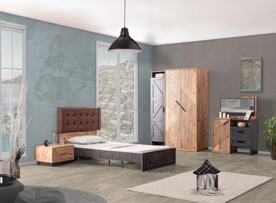 Jugendzimmer-komplett Atlantik 4-teilig in Holzoptik &amp; Grau