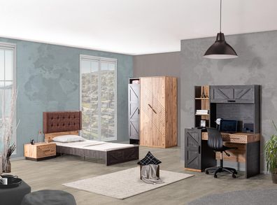 Kinderzimmer-Set Atlantik 4-teilig mit Scheibtisch in Holzoptik