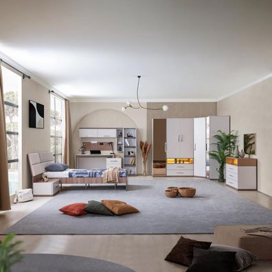 Jugendzimmer-Set Milano 9-teilig in Nussbaum/Weiß
