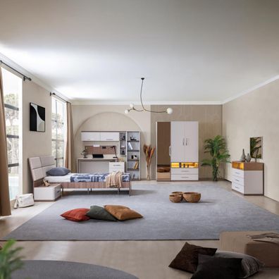 Jugendzimmer-komplett Milano 7-teilig in Nussbaum/Weiß