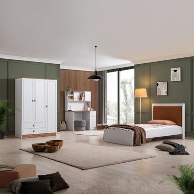Jugendzimmer Beta 3-teilig in Weiß/Holzoptik
