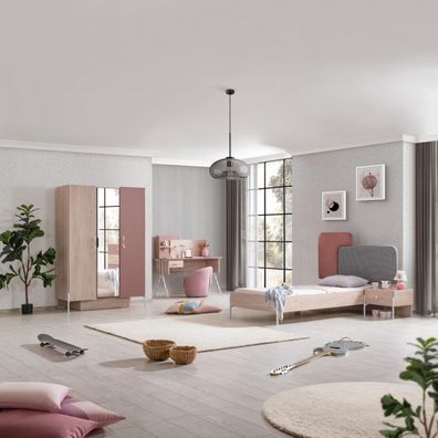 Jugendzimmer Rosetta 4-teilig in Rosa/Eiche Holzoptik