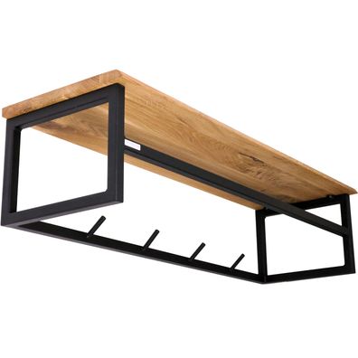 Wandgarderobe mit Ablage aus Eiche und Metall - mit Baumkante