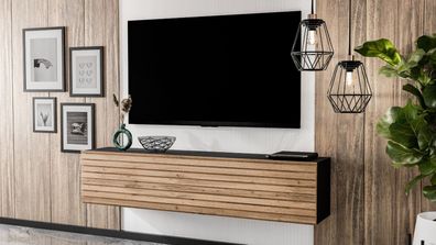 AX LIVING Lowboard Zivolli 160 Lamellenfront TV-Hängeschrank Schwarz/Wotan Lamellen