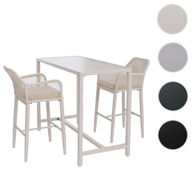 Set Bartisch + 2x Barhocker HWC-P91, Outdoor Sitzpolster Seilgeflecht Metall