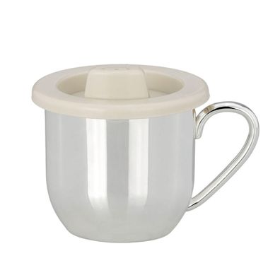 Kinderbecher mit Henkel ca 7x7 cm versilberter Trinkbecher mit Kunststoffeinsatz