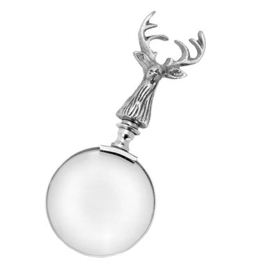 Stiel-Lupe Hirsch 15 cm Leselupe Vergrößerungsglas Aluminium Handlupe Magnifier